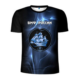 Мужская футболка 3D спортивная с принтом ВМФ России в Новосибирске, 100% полиэстер с улучшенными характеристиками | приталенный силуэт, круглая горловина, широкие плечи, сужается к линии бедра | вмф | корабль и надпись.моряк | матрос | море | на макете изображено абстрактное море | россия | флот
