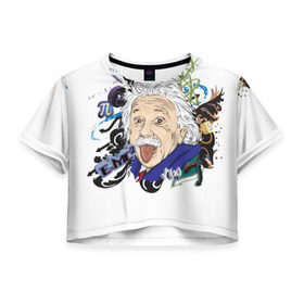 Женская футболка 3D укороченная с принтом Einstein в Новосибирске, 100% полиэстер | круглая горловина, длина футболки до линии талии, рукава с отворотами | einstein | emc2 | наука | теория | физика | эйнштейн