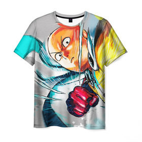 Мужская футболка 3D с принтом One punch man в Новосибирске, 100% полиэфир | прямой крой, круглый вырез горловины, длина до линии бедер | anime | ван пач ман | ван пач мен | ванпанчман | ванпанчмен | ванпачман | ванпачмен | сайтама