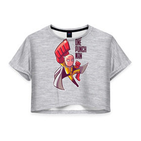 Женская футболка 3D укороченная с принтом One punch man в Новосибирске, 100% полиэстер | круглая горловина, длина футболки до линии талии, рукава с отворотами | anime | ван пач ман | ван пач мен | ванпанчман | ванпанчмен | ванпачман | ванпачмен | сайтама