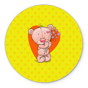 Коврик круглый с принтом Мишка с цветочками в Новосибирске, резина и полиэстер | круглая форма, изображение наносится на всю лицевую часть | 8марта | весна | девушкам | милый | мишка | подарок | цветок