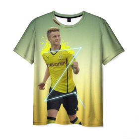 Мужская футболка 3D с принтом Marco Reus в Новосибирске, 100% полиэфир | прямой крой, круглый вырез горловины, длина до линии бедер | marco | reus | боруссия | германия | дортмунд | марко