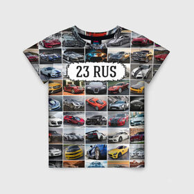 Детская футболка 3D с принтом Крутые тачки (23 RUS) в Новосибирске, 100% гипоаллергенный полиэфир | прямой крой, круглый вырез горловины, длина до линии бедер, чуть спущенное плечо, ткань немного тянется | 123 | 23 rus | 93 | блатной номер | госномер | дорогие машины | краснодарский край | крутые тачки | лучшие авто | спортивные автомобили | спорткары