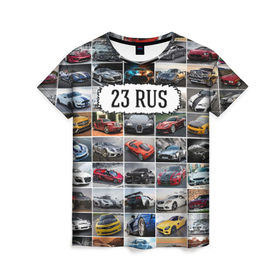 Женская футболка 3D с принтом Крутые тачки (23 RUS) в Новосибирске, 100% полиэфир ( синтетическое хлопкоподобное полотно) | прямой крой, круглый вырез горловины, длина до линии бедер | Тематика изображения на принте: 123 | 23 rus | 93 | блатной номер | госномер | дорогие машины | краснодарский край | крутые тачки | лучшие авто | спортивные автомобили | спорткары