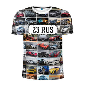 Мужская футболка 3D спортивная с принтом Крутые тачки (23 RUS) в Новосибирске, 100% полиэстер с улучшенными характеристиками | приталенный силуэт, круглая горловина, широкие плечи, сужается к линии бедра | 123 | 23 rus | 93 | блатной номер | госномер | дорогие машины | краснодарский край | крутые тачки | лучшие авто | спортивные автомобили | спорткары