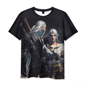 Мужская футболка 3D с принтом Geralt and Ciri в Новосибирске, 100% полиэфир | прямой крой, круглый вырез горловины, длина до линии бедер | Тематика изображения на принте: ciri | gerald | roach | wild hunt | witcher | ведьмак | ведьмы | геральд | дикая охота | йен | йеннифер | плотва | цири