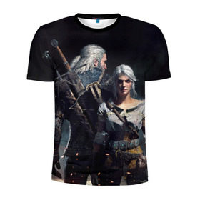 Мужская футболка 3D спортивная с принтом Geralt and Ciri в Новосибирске, 100% полиэстер с улучшенными характеристиками | приталенный силуэт, круглая горловина, широкие плечи, сужается к линии бедра | ciri | gerald | roach | wild hunt | witcher | ведьмак | ведьмы | геральд | дикая охота | йен | йеннифер | плотва | цири