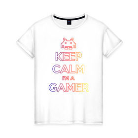 Женская футболка хлопок с принтом KeepCalm im a Gamer | Градиент в Новосибирске, 100% хлопок | прямой крой, круглый вырез горловины, длина до линии бедер, слегка спущенное плечо | csgo | dota2 | game | keepcalm | keepcalm im a gamergamer