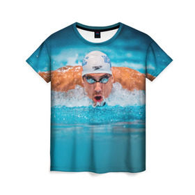 Женская футболка 3D с принтом Пловец в Новосибирске, 100% полиэфир ( синтетическое хлопкоподобное полотно) | прямой крой, круглый вырез горловины, длина до линии бедер | плавание | спорт