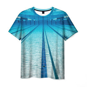 Мужская футболка 3D с принтом Бассейн в Новосибирске, 100% полиэфир | прямой крой, круглый вырез горловины, длина до линии бедер | плавание | спорт