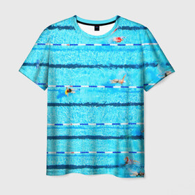 Мужская футболка 3D с принтом Бассейн в Новосибирске, 100% полиэфир | прямой крой, круглый вырез горловины, длина до линии бедер | плавание | спорт