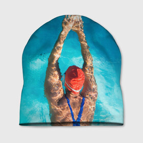 Шапка 3D с принтом Заплыв в Новосибирске, 100% полиэстер | универсальный размер, печать по всей поверхности изделия | плавание | спорт