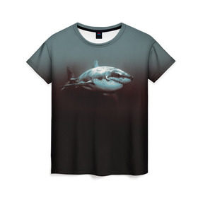 Женская футболка 3D с принтом Акула в Новосибирске, 100% полиэфир ( синтетическое хлопкоподобное полотно) | прямой крой, круглый вырез горловины, длина до линии бедер | акула | море | хищник