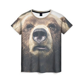 Женская футболка 3D с принтом Русский медведь в Новосибирске, 100% полиэфир ( синтетическое хлопкоподобное полотно) | прямой крой, круглый вырез горловины, длина до линии бедер | медведь | россия | русский | символ | ссср