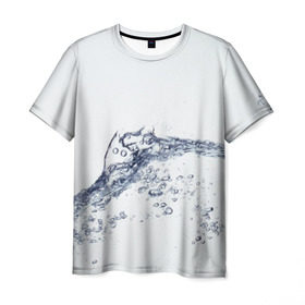 Мужская футболка 3D с принтом Белая вода в Новосибирске, 100% полиэфир | прямой крой, круглый вырез горловины, длина до линии бедер | вода | волна | жидкость | пузырьки