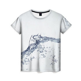 Женская футболка 3D с принтом Белая вода в Новосибирске, 100% полиэфир ( синтетическое хлопкоподобное полотно) | прямой крой, круглый вырез горловины, длина до линии бедер | вода | волна | жидкость | пузырьки