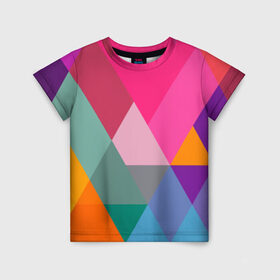 Детская футболка 3D с принтом Разноцветные полигоны в Новосибирске, 100% гипоаллергенный полиэфир | прямой крой, круглый вырез горловины, длина до линии бедер, чуть спущенное плечо, ткань немного тянется | абстракция | полигон | ромб | узор | фон | цвет