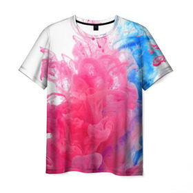 Мужская футболка 3D с принтом Взрыв красок в Новосибирске, 100% полиэфир | прямой крой, круглый вырез горловины, длина до линии бедер | Тематика изображения на принте: краски | розовый | яркий