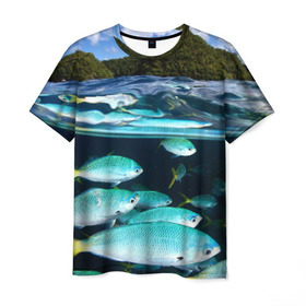 Мужская футболка 3D с принтом Подводный мир в Новосибирске, 100% полиэфир | прямой крой, круглый вырез горловины, длина до линии бедер | вода | море | океан | природа | рыба | рыбы