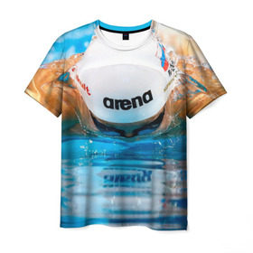 Мужская футболка 3D с принтом Пловец в Новосибирске, 100% полиэфир | прямой крой, круглый вырез горловины, длина до линии бедер | плавание | спорт