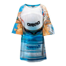 Детское платье 3D с принтом Пловец в Новосибирске, 100% полиэстер | прямой силуэт, чуть расширенный к низу. Круглая горловина, на рукавах — воланы | плавание | спорт
