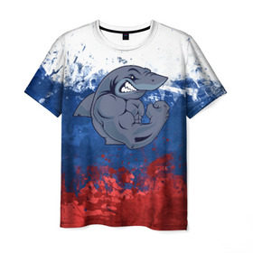 Мужская футболка 3D с принтом Акула в Новосибирске, 100% полиэфир | прямой крой, круглый вырез горловины, длина до линии бедер | плавание | россия | русский | спорт