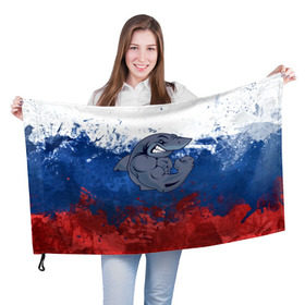 Флаг 3D с принтом Акула в Новосибирске, 100% полиэстер | плотность ткани — 95 г/м2, размер — 67 х 109 см. Принт наносится с одной стороны | плавание | россия | русский | спорт