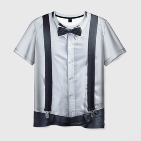 Мужская футболка 3D с принтом Рубашка с подтяжками в Новосибирске, 100% полиэфир | прямой крой, круглый вырез горловины, длина до линии бедер | бабочка