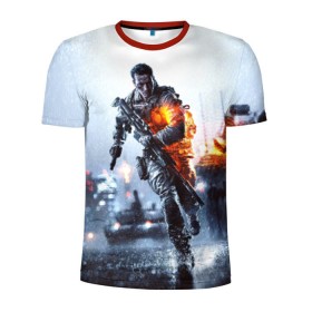 Мужская футболка 3D спортивная с принтом Battlefield Multiplayer в Новосибирске, 100% полиэстер с улучшенными характеристиками | приталенный силуэт, круглая горловина, широкие плечи, сужается к линии бедра | battlefield | армия | бой | война | игра | солдат
