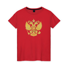 Женская футболка хлопок с принтом Двуглавый в Новосибирске, 100% хлопок | прямой крой, круглый вырез горловины, длина до линии бедер, слегка спущенное плечо | герб | орел