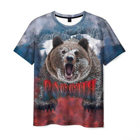 Мужская футболка 3D с принтом Русский медведь в Новосибирске, 100% полиэфир | прямой крой, круглый вырез горловины, длина до линии бедер | медведь | патриот | россия | русский медведь