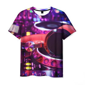 Мужская футболка 3D с принтом DJ Mix в Новосибирске, 100% полиэфир | прямой крой, круглый вырез горловины, длина до линии бедер | deejay | dj | диджей | музыка | наушники | пульт