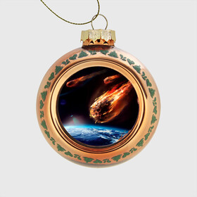 Стеклянный ёлочный шар с принтом Метеориты в Новосибирске, Стекло | Диаметр: 80 мм | астероид | земля | космос | метеор | планета
