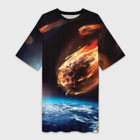 Платье-футболка 3D с принтом Метеориты в Новосибирске,  |  | Тематика изображения на принте: астероид | земля | космос | метеор | планета
