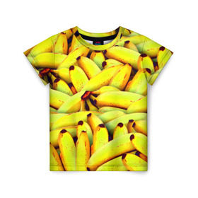 Детская футболка 3D с принтом Банана в Новосибирске, 100% гипоаллергенный полиэфир | прямой крой, круглый вырез горловины, длина до линии бедер, чуть спущенное плечо, ткань немного тянется | бананы | еда | желтые | популярные | прикольные | фрукты