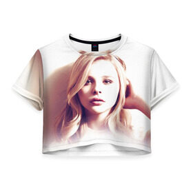 Женская футболка 3D укороченная с принтом Хлоя Грейс Морец в Новосибирске, 100% полиэстер | круглая горловина, длина футболки до линии талии, рукава с отворотами | chloe | moretz | волна | кино | пипец