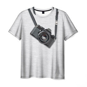 Мужская футболка 3D с принтом Фотоаппарат на груди в Новосибирске, 100% полиэфир | прямой крой, круглый вырез горловины, длина до линии бедер | camera | зеркалка | камера | фотик | фото | фотоаппарат | фотографировать
