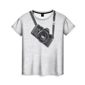 Женская футболка 3D с принтом Фотоаппарат на груди в Новосибирске, 100% полиэфир ( синтетическое хлопкоподобное полотно) | прямой крой, круглый вырез горловины, длина до линии бедер | camera | зеркалка | камера | фотик | фото | фотоаппарат | фотографировать