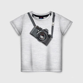 Детская футболка 3D с принтом Фотоаппарат на груди в Новосибирске, 100% гипоаллергенный полиэфир | прямой крой, круглый вырез горловины, длина до линии бедер, чуть спущенное плечо, ткань немного тянется | camera | зеркалка | камера | фотик | фото | фотоаппарат | фотографировать