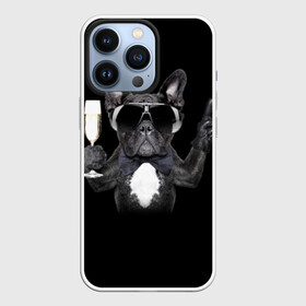 Чехол для iPhone 13 Pro с принтом Бульдог в очках в Новосибирске,  |  | бульдог | в очках | знак | очки | перчатка | победа | французский | фужер