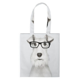 Сумка 3D повседневная с принтом Собака в очках в Новосибирске, 100% полиэстер | Плотность: 200 г/м2; Размер: 34×35 см; Высота лямок: 30 см | белый | домашнее | животное | очки | пес | прикол | собака в очках | умный | ученый | эрдельтерьер