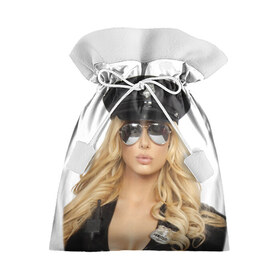 Подарочный 3D мешок с принтом Девушка полицейский в Новосибирске, 100% полиэстер | Размер: 29*39 см | Тематика изображения на принте: блондинка | девушка | кожа | очки | форма | фуражка