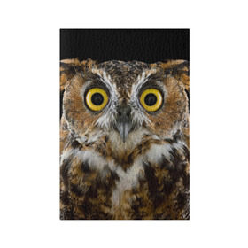 Обложка для паспорта матовая кожа с принтом Сова в Новосибирске, натуральная матовая кожа | размер 19,3 х 13,7 см; прозрачные пластиковые крепления | взгляд | гипноз | гипнотический | глаза | мистическая | ночная | ночь | птица | сова | фон | хищник | черный