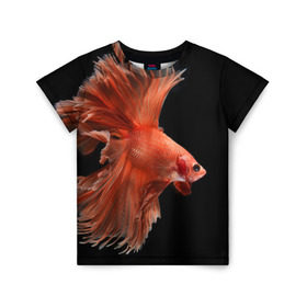 Детская футболка 3D с принтом Бойцовая рыбка в Новосибирске, 100% гипоаллергенный полиэфир | прямой крой, круглый вырез горловины, длина до линии бедер, чуть спущенное плечо, ткань немного тянется | Тематика изображения на принте: аквариумная | бойцовая | красивый | плавники | рыба | рыбка | хвост | япаонская