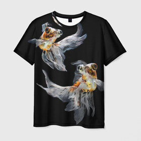 Мужская футболка 3D с принтом Бойцовая рыбка в Новосибирске, 100% полиэфир | прямой крой, круглый вырез горловины, длина до линии бедер | Тематика изображения на принте: аквариумная | бойцовая | красивый | плавники | рыба | рыбка | хвост | япаонская