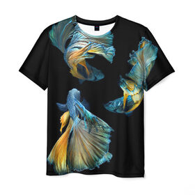 Мужская футболка 3D с принтом Бойцовая рыбка в Новосибирске, 100% полиэфир | прямой крой, круглый вырез горловины, длина до линии бедер | аквариумная | бойцовая | красивый | плавники | рыба | рыбка | хвост | япаонская