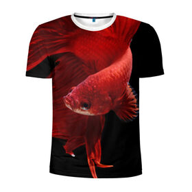 Мужская футболка 3D спортивная с принтом Бойцовая рыбка в Новосибирске, 100% полиэстер с улучшенными характеристиками | приталенный силуэт, круглая горловина, широкие плечи, сужается к линии бедра | Тематика изображения на принте: аквариумная | бойцовая | красивый | плавники | рыба | рыбка | хвост | япаонская