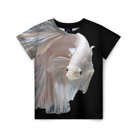 Детская футболка 3D с принтом Бойцовая рыбка в Новосибирске, 100% гипоаллергенный полиэфир | прямой крой, круглый вырез горловины, длина до линии бедер, чуть спущенное плечо, ткань немного тянется | аквариумная | бойцовая | красивый | плавники | рыба | рыбка | хвост | япаонская