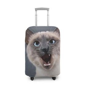 Чехол для чемодана 3D с принтом Злой кот в Новосибирске, 86% полиэфир, 14% спандекс | двустороннее нанесение принта, прорези для ручек и колес | взгляд | домашнее | животное | злой | зубы | клыки | кот | котэ | кошка | оскал | сеамский