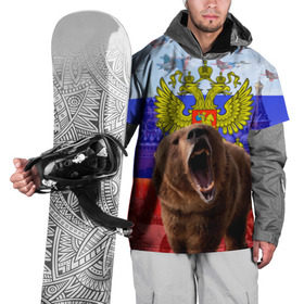 Накидка на куртку 3D с принтом Русский медведь и герб в Новосибирске, 100% полиэстер |  | герб | медведь | россия | русский | русский медведь